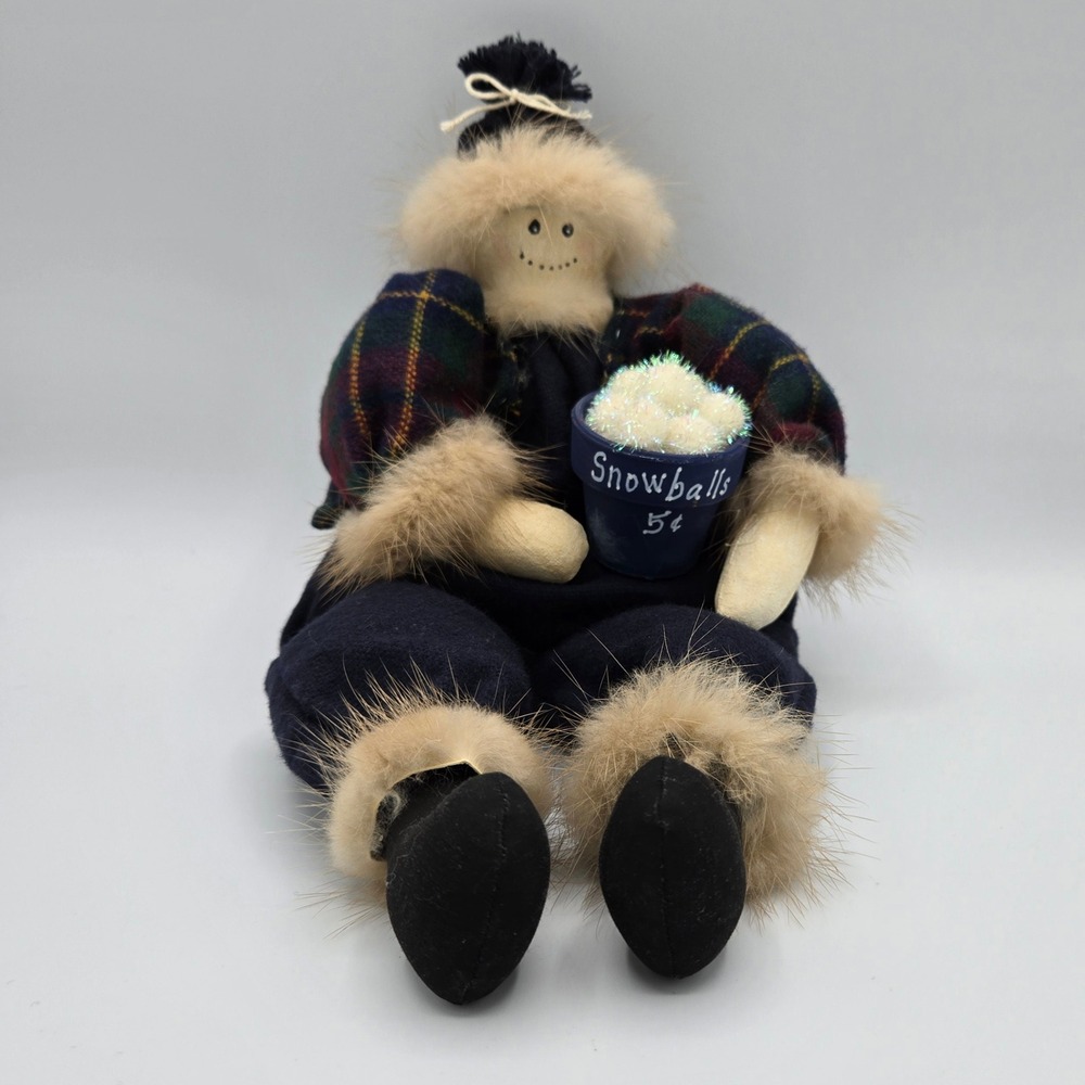 Hand Crafted Whimsical Sitting Snowman Decor Holding‎ "Snowballs 5 Cents" Pot